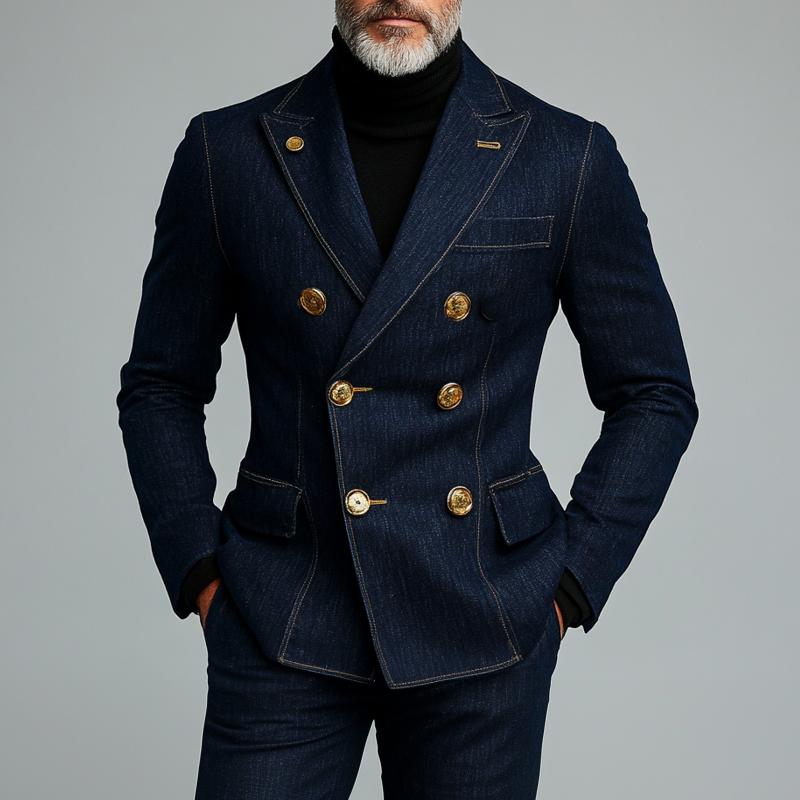 Verfijnde Navy Denim Jas voor Mannen
