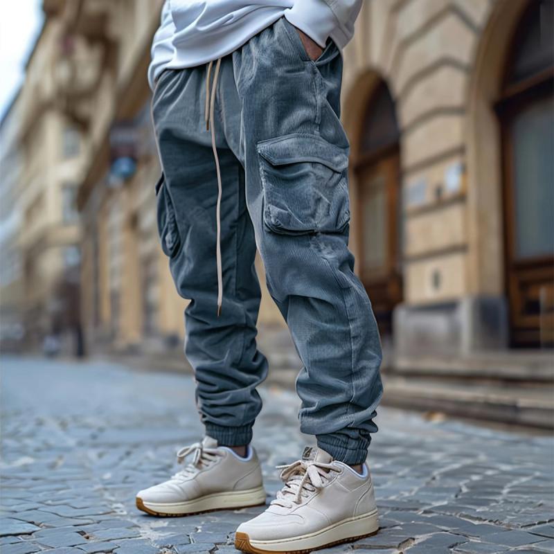 Street Style Corduroy Cargo Broek voor Mannen