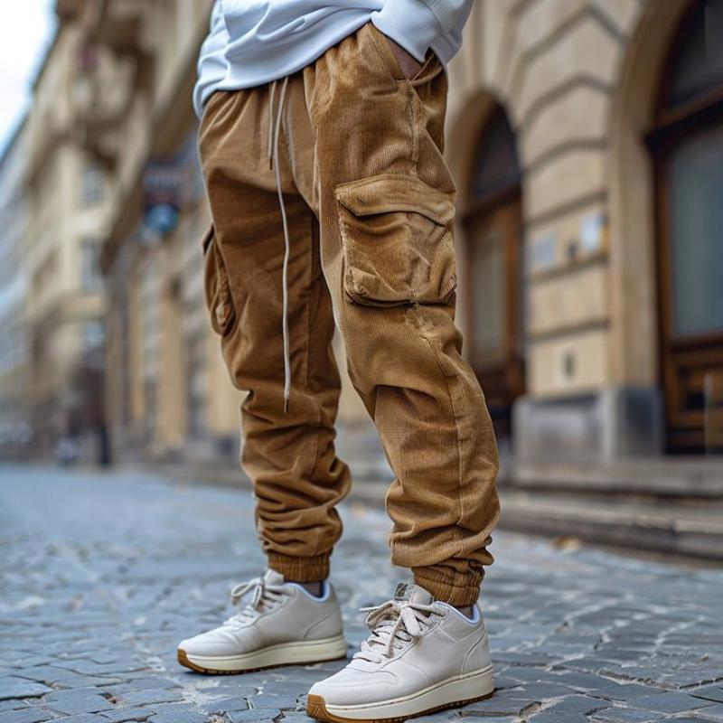 Street Style Corduroy Cargo Broek voor Mannen