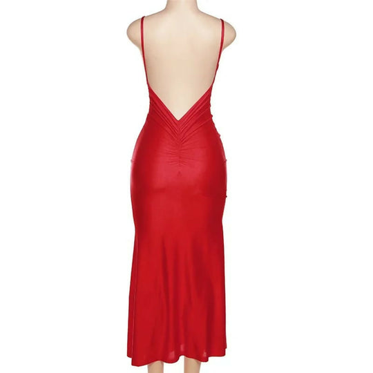 Elegante rugloze satijnen maxi-jurk voor Vrouwen