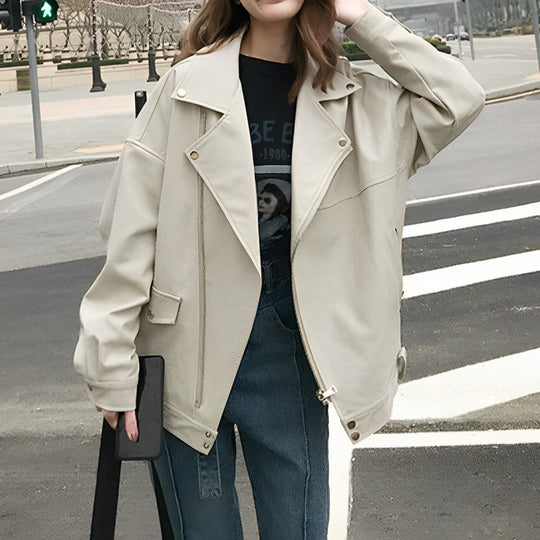 Trendy Oversized Bikerjas voor Vrouwen