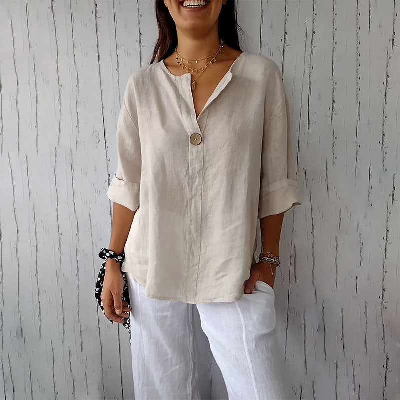 Linnen Blouse met Knopen voor Vrouwen