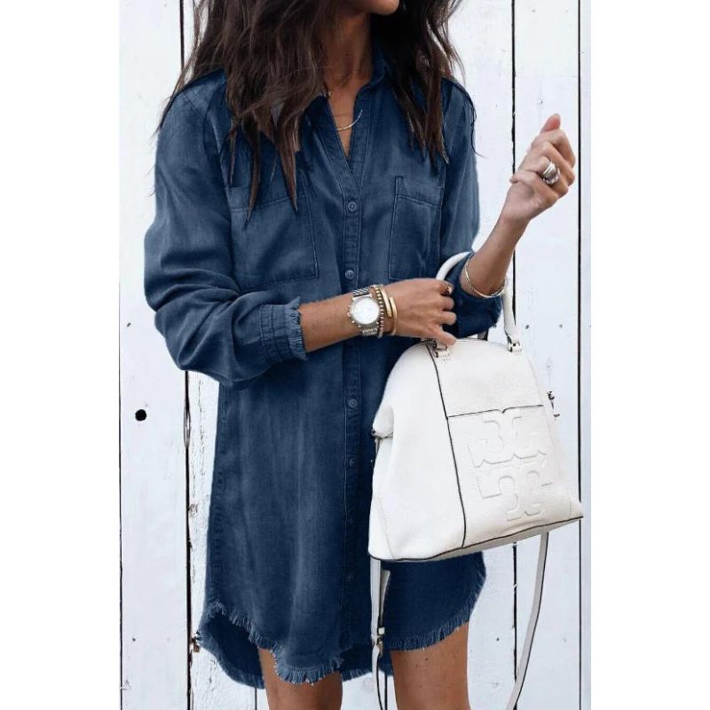 Denim Jurk met V-Hals en Lange Mouwen voor Vrouwen